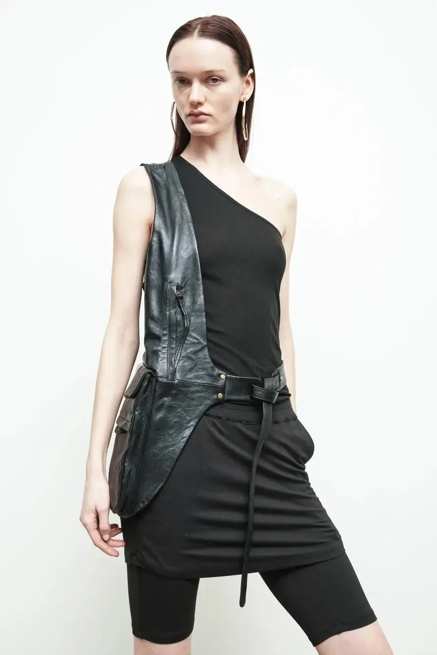 Nicholas K Logan Vest Pack Black Leather NEW Medium Large NWT Luxury